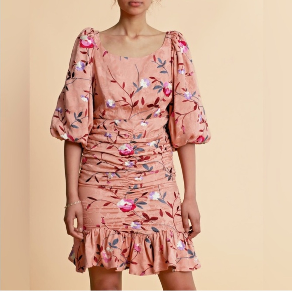 new! By Timo Jacquard Embroidery Rouching Dress Blush XS